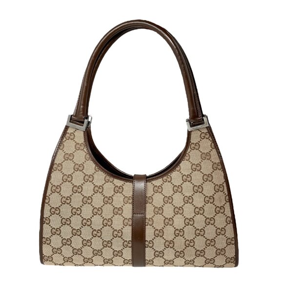 GUCCI Vintage GG Monogram Logo Jackie Shoulder Bag Brown Beige Canvas [105960] - Picture 6 of 12
